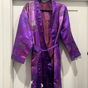 Japanese Silk Embroidered Purple Kimono Robe